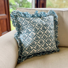 Load image into Gallery viewer, Block Printed Frill Edge Cushion - Walled Garden Blue
