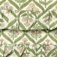 Load image into Gallery viewer, Block Printed Frill Edge Cushion - Walled Garden Green/Pink